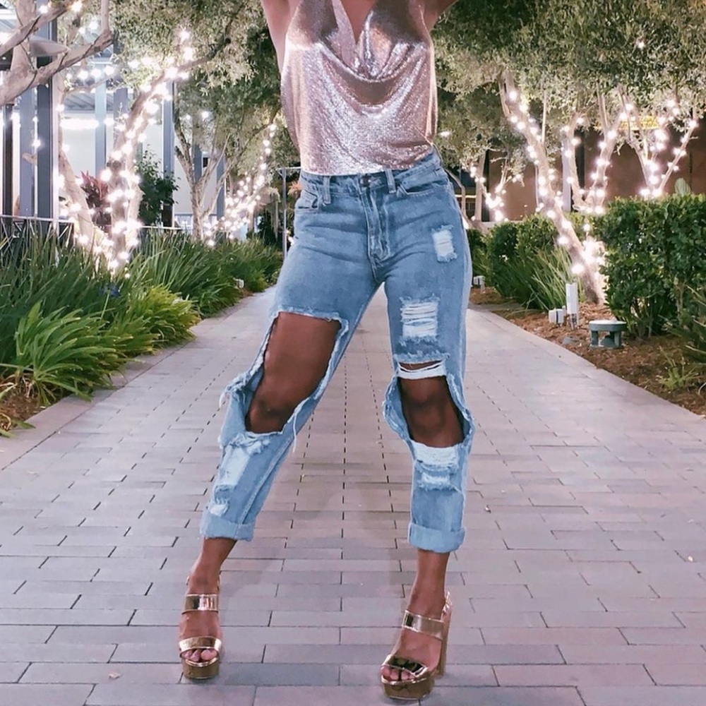 Boohoo Distressed Cropped Boyfriend Jeans